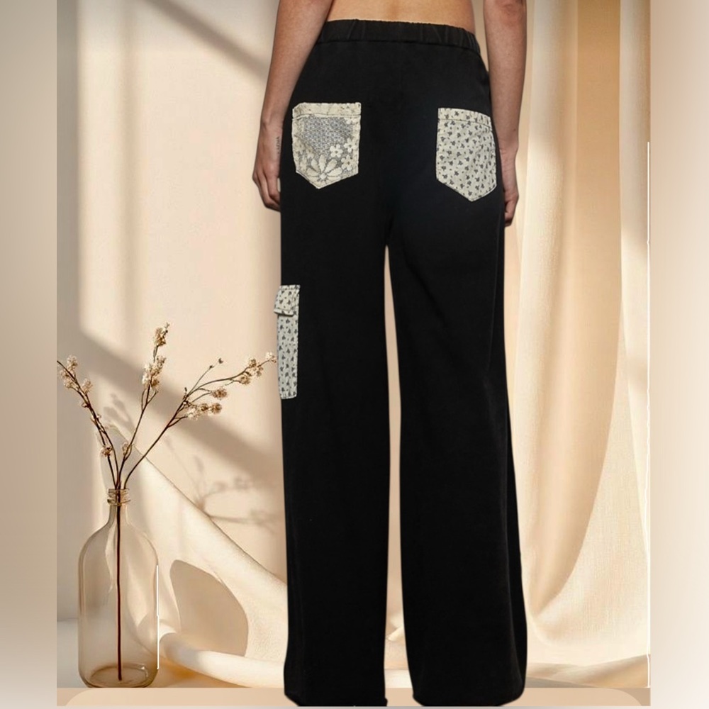 POL POL Black Star Patch Pants | Bohemian Vintage Washed French Terry - Picture 4 of 11
